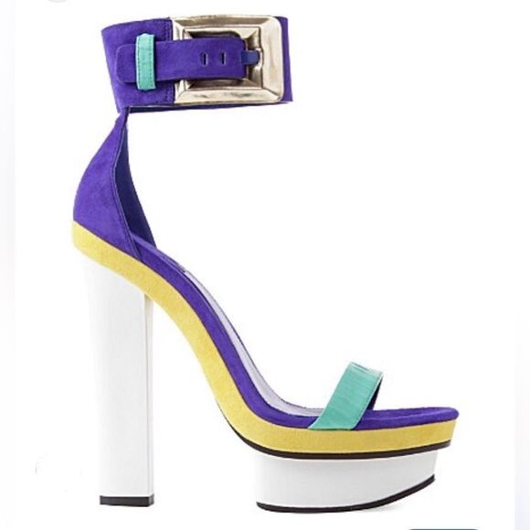 BRIAN ATWOOD BRAGANCA MULTI COLOR Leather Suede PLATFORM SANDAL HEELS - Picture 2 of 12